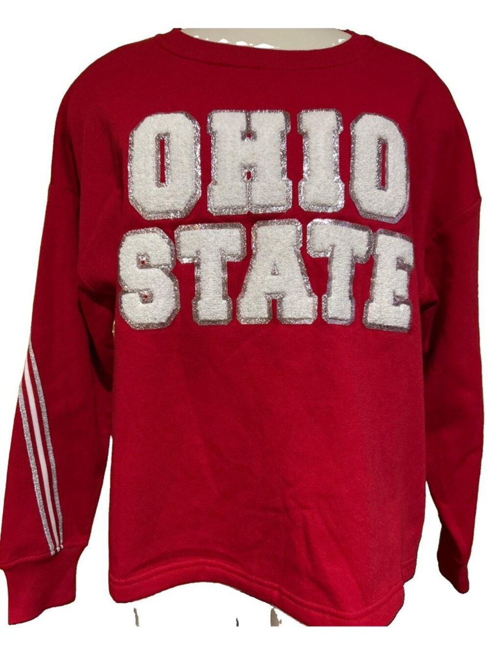 NEW Ohio State Buckeyes Colosseum Red Silver Crew Neck Sweatshirt Women's M